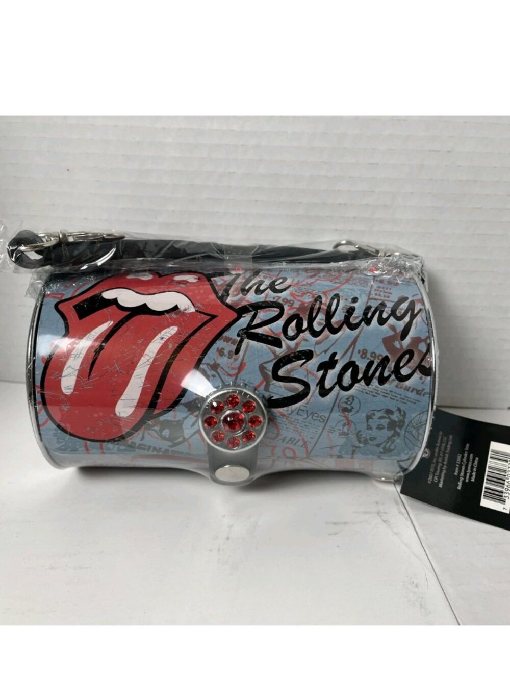 Rolling Stones Tongue Logo Cylinder Purse NWT Metal Handbag Rock Band Bag